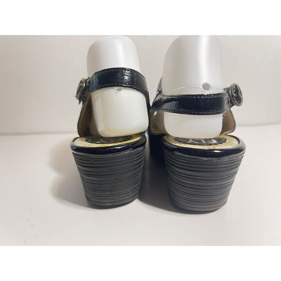 Fly London EUC Black Leather Yile Perforated Platform Wedge Sandal 8-8.5 US 39 - Picture 4 of 6